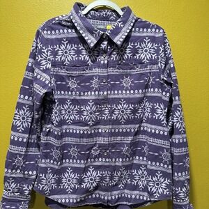 Cabela's Button Front Flannel Shirt Womens Sz Large Purple Nordic Print Cotton‎